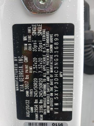 2022 Kia Telluride Ex VIN: 5XYP3DHC3NG316893 Lot: 55000654