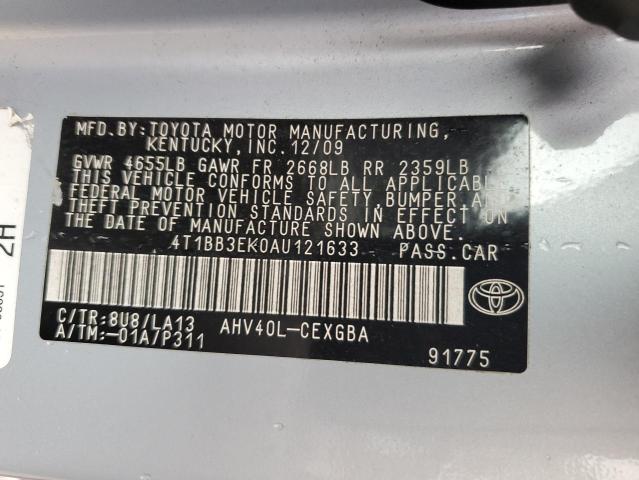 2010 Toyota Camry Hybrid VIN: 4T1BB3EK0AU121633 Lot: 54654174