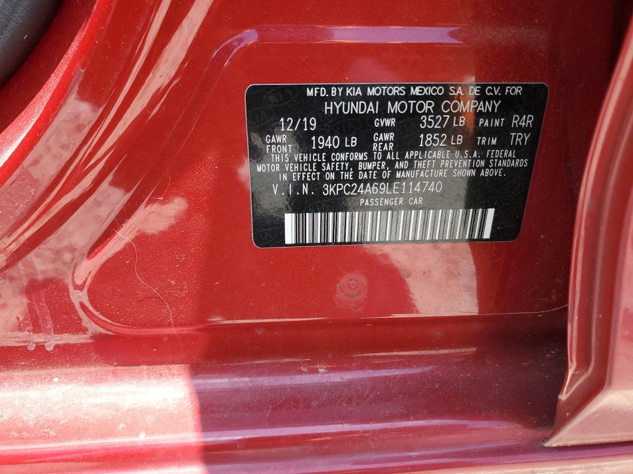 3KPC24A69LE114740 2020 Hyundai Accent Se