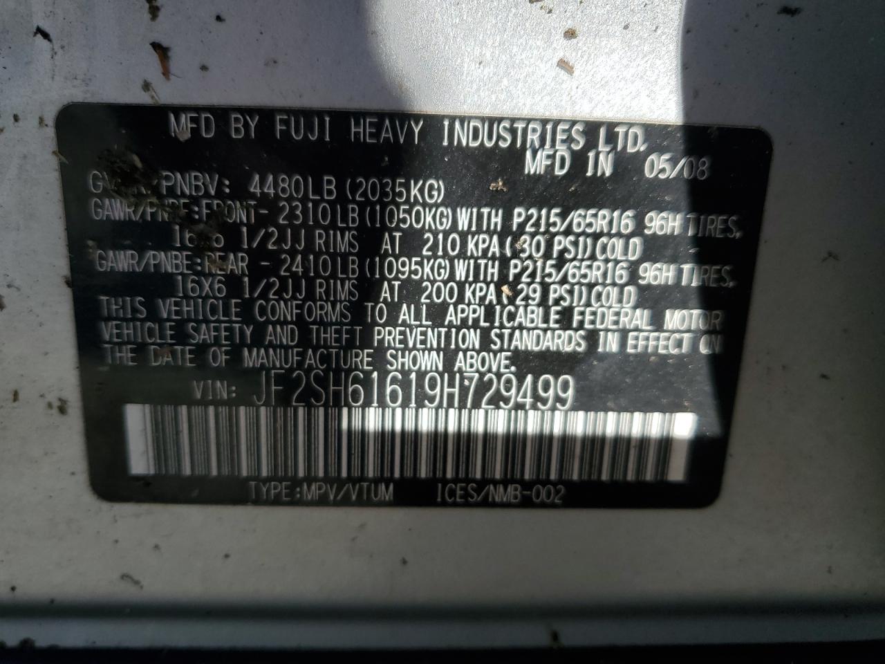 JF2SH61619H729499 2009 Subaru Forester 2.5X