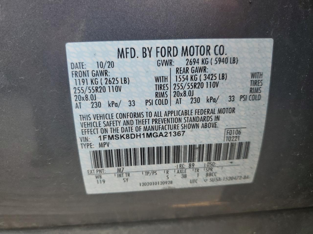 1FMSK8DH1MGA21367 FORD EXPLORER 2021