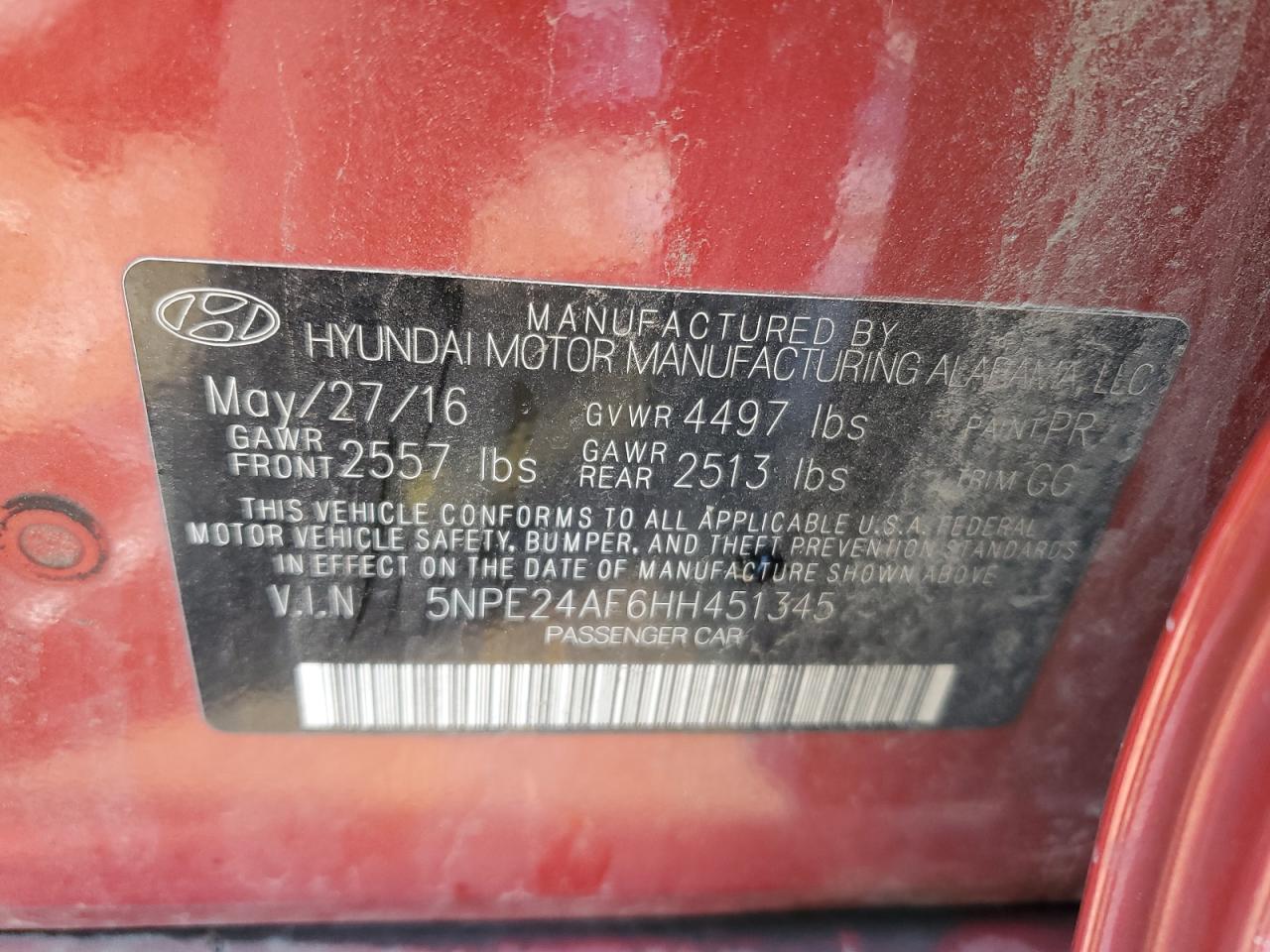 5NPE24AF6HH451345 2017 Hyundai Sonata Se