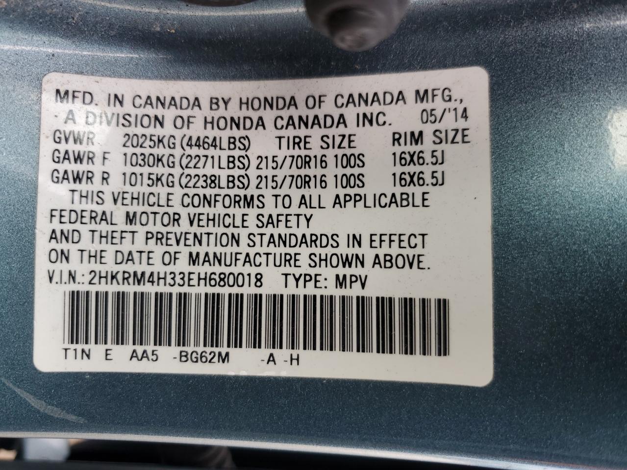 2HKRM4H33EH680018 2014 Honda Cr-V Lx