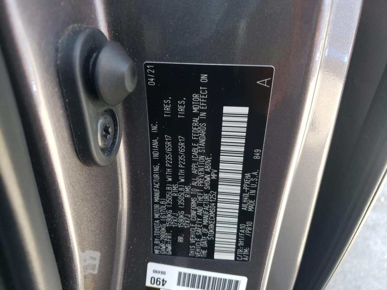 5TDKRKECXMS041252 2021 Toyota Sienna Le