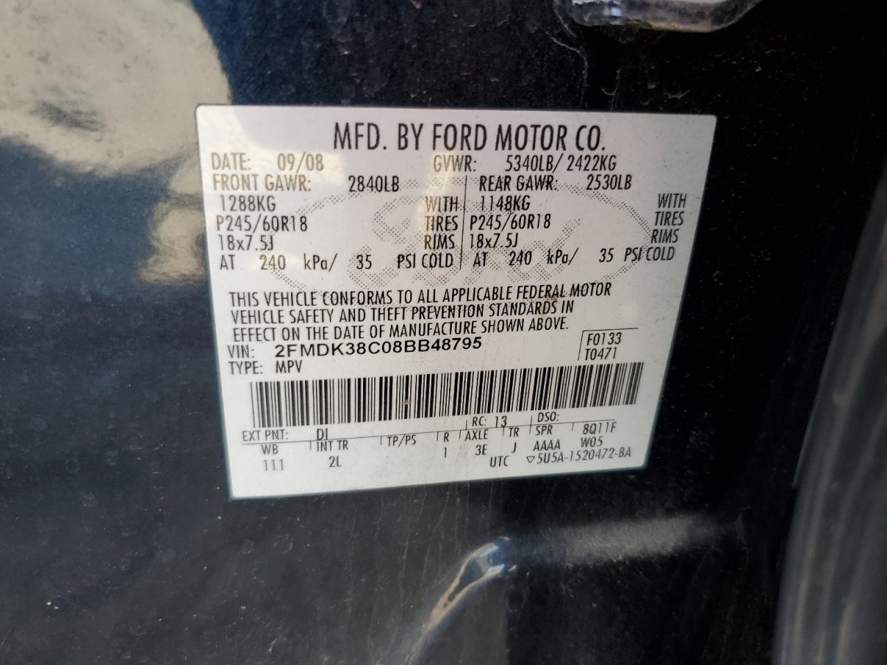 2FMDK38C08BB48795 2008 Ford Edge Sel