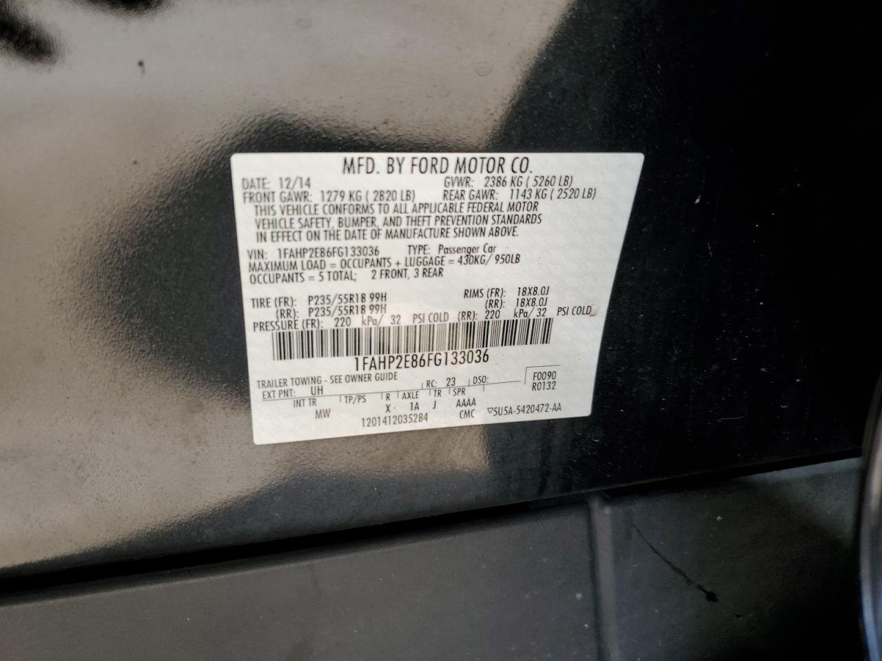 1FAHP2E86FG133036 2015 Ford Taurus Sel