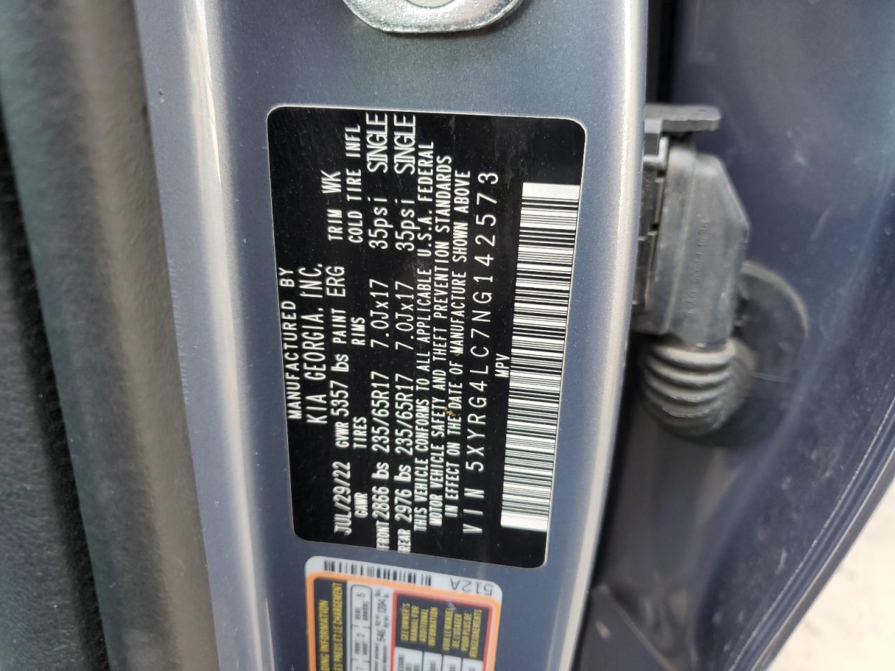 5XYRG4LC7NG142573 2022 Kia Sorento Lx