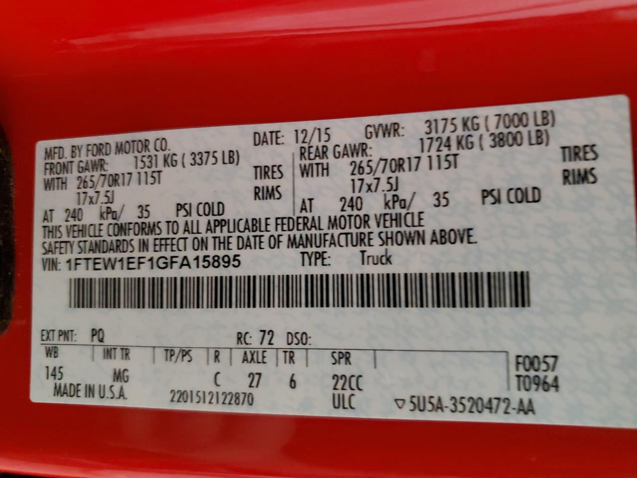 1FTEW1EF1GFA15895 2016 Ford F150 Supercrew