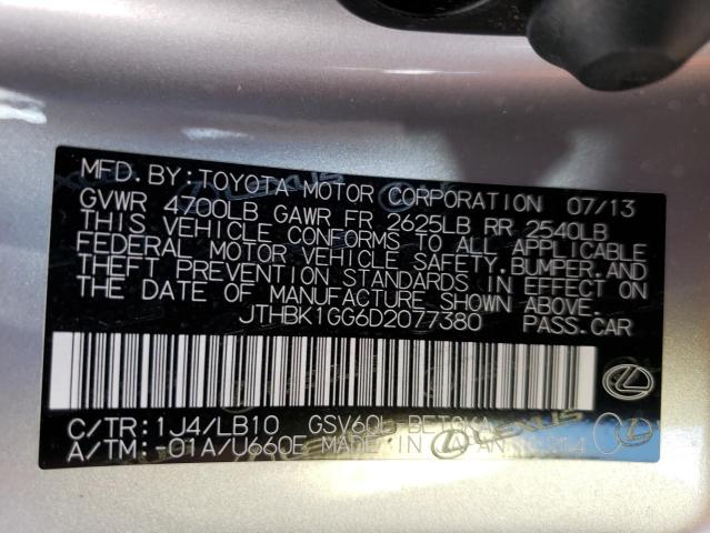 2013 Lexus Es 350 VIN: JTHBK1GG6D2077380 Lot: 55968454