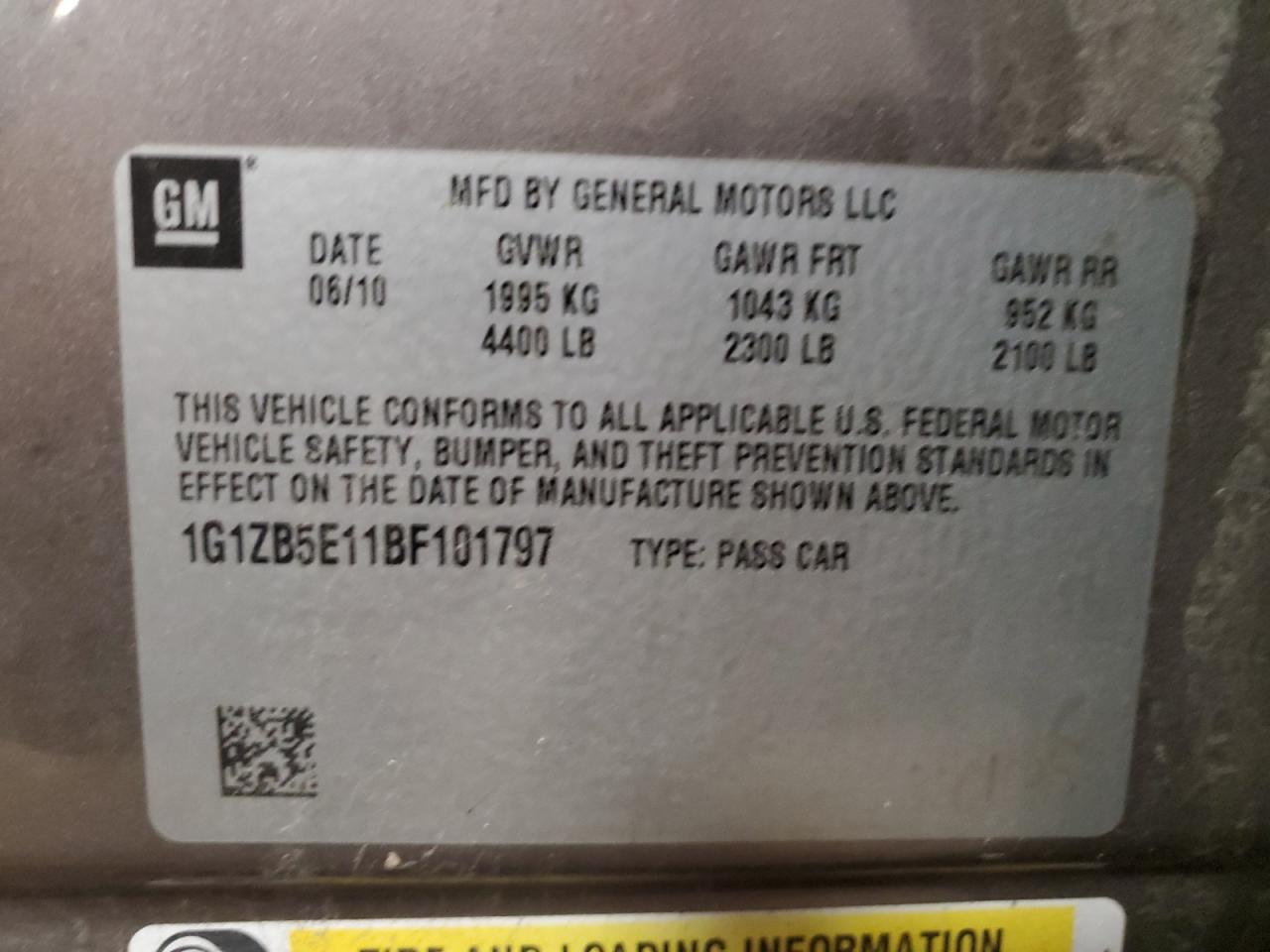 1G1ZB5E11BF101797 2011 Chevrolet Malibu Ls