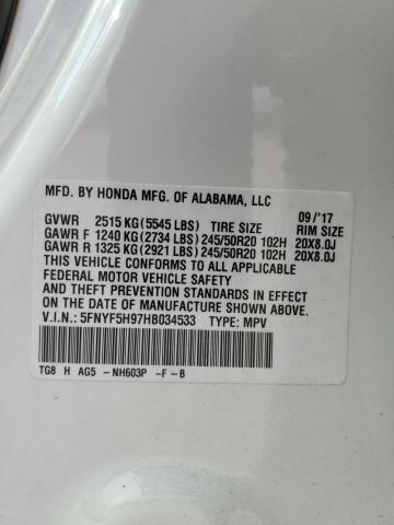 2017 Honda Pilot Touring VIN: 5FNYF5H97HB034533 Lot: 54052184