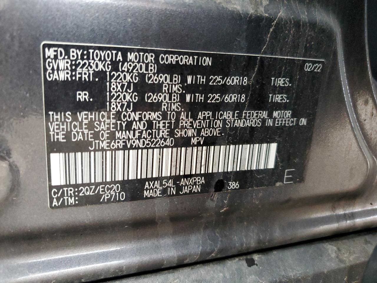 JTME6RFV9ND522640 2022 Toyota Rav4 Xse