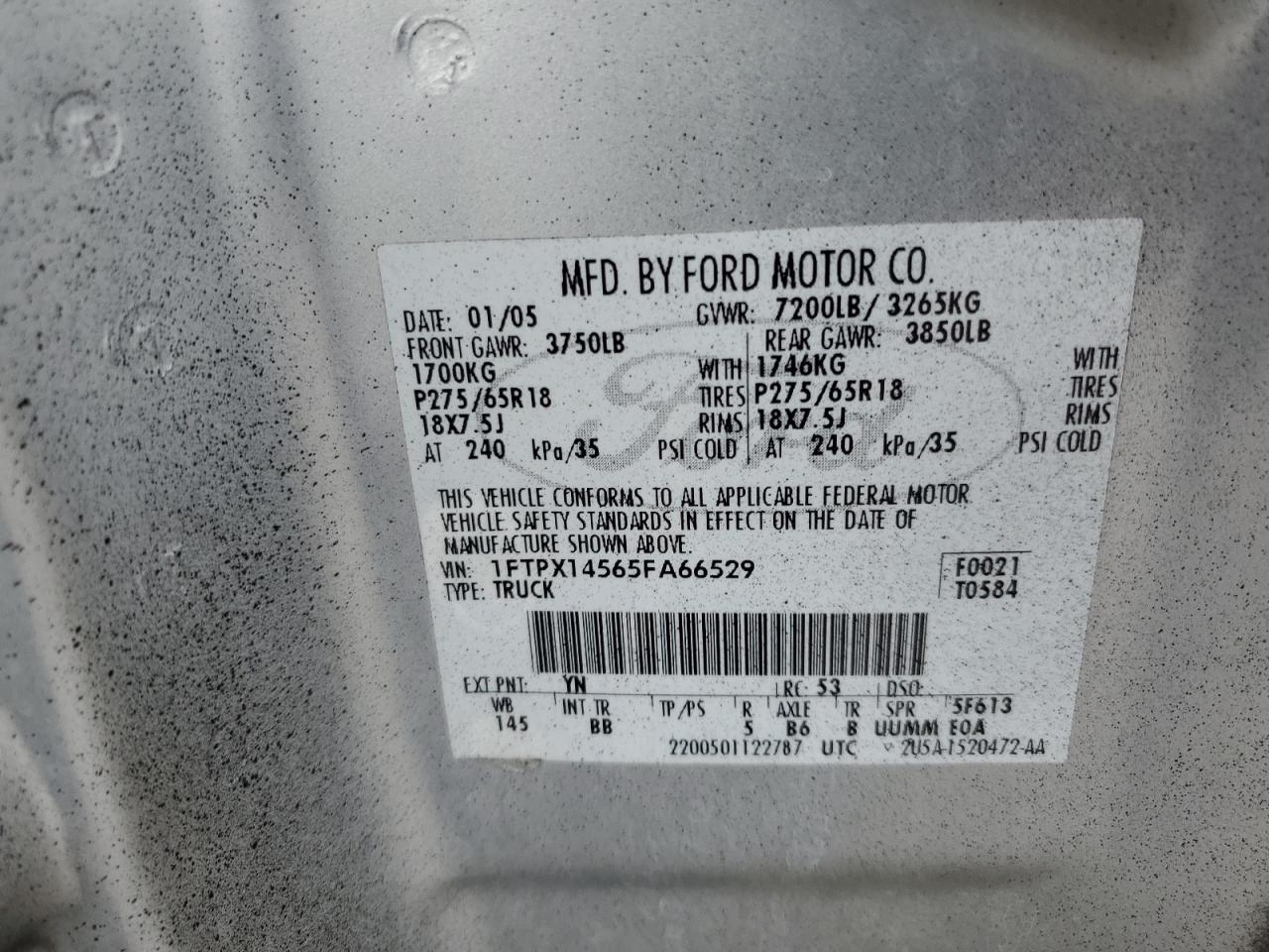 1FTPX14565FA66529 2005 Ford F150