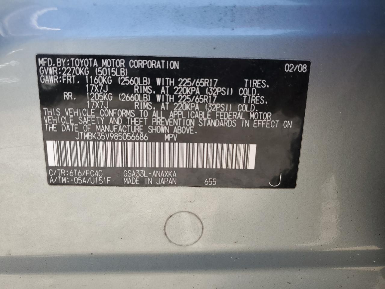 JTMBK35V985056686 2008 Toyota Rav4