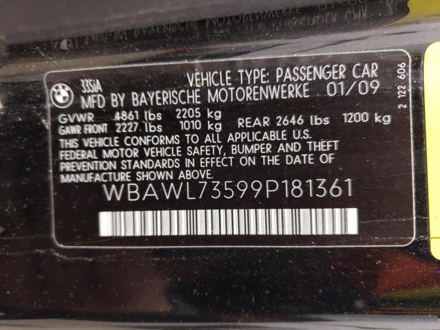 2009 BMW 335 I VIN: WBAWL73599P181361 Lot: 56597634