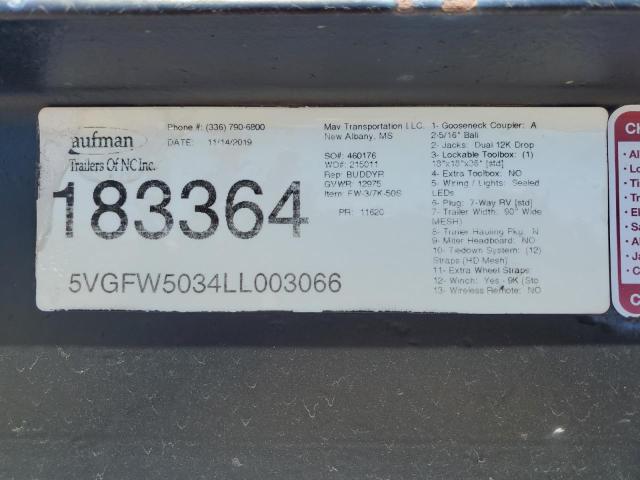 2020 Kaufman Car Hauler VIN: 5VGFW5034LL003066 Lot: 53696554