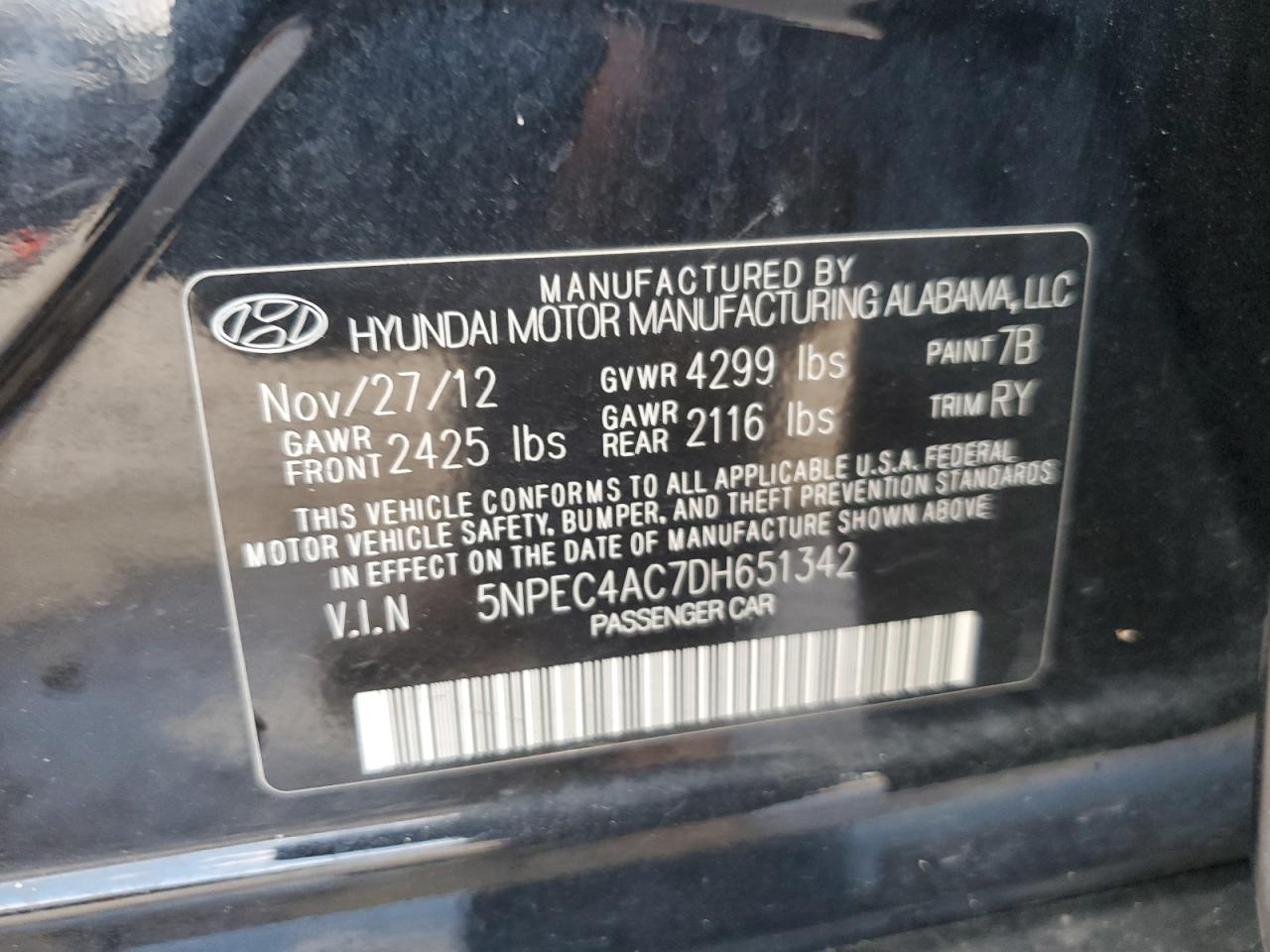 5NPEC4AC7DH651342 2013 Hyundai Sonata Se
