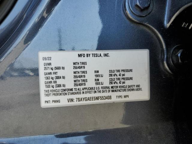 2022 TESLA MODEL Y - 7SAYGAEE5NF553408