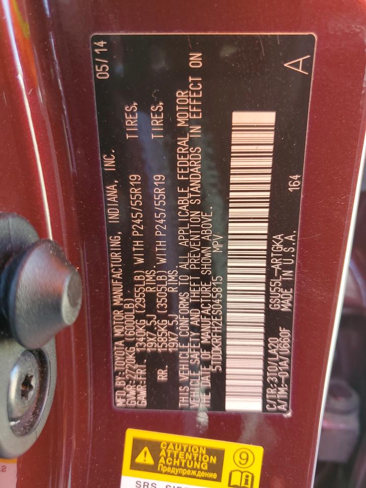 5TDDKRFH2ES045815 2014 Toyota Highlander Limited