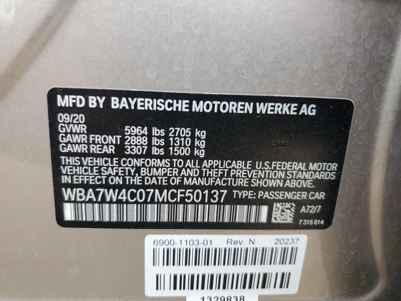 WBA7W4C07MCF50137 2021 BMW 745Xe