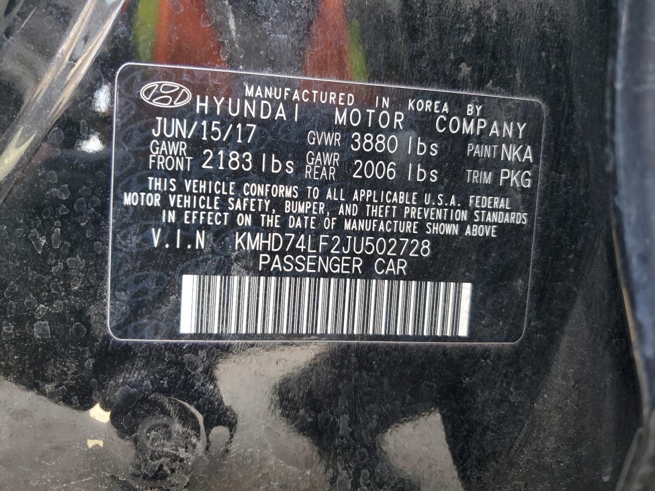 KMHD74LF2JU502728 2018 Hyundai Elantra Se