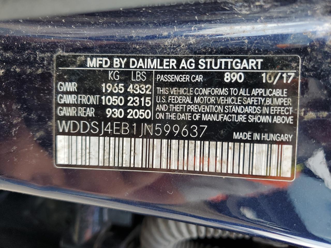 WDDSJ4EB1JN599637 2018 Mercedes-Benz Cla 250