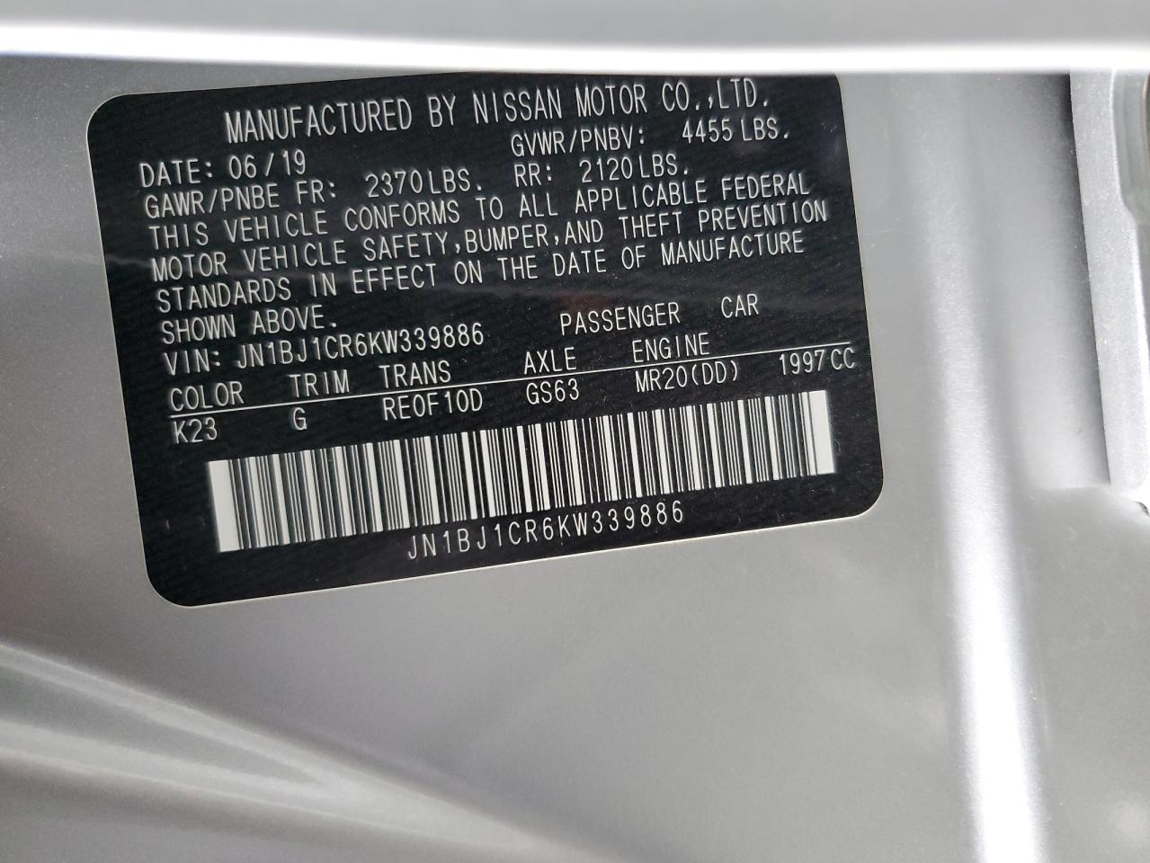 JN1BJ1CR6KW339886 NISSAN ROGUE 2019