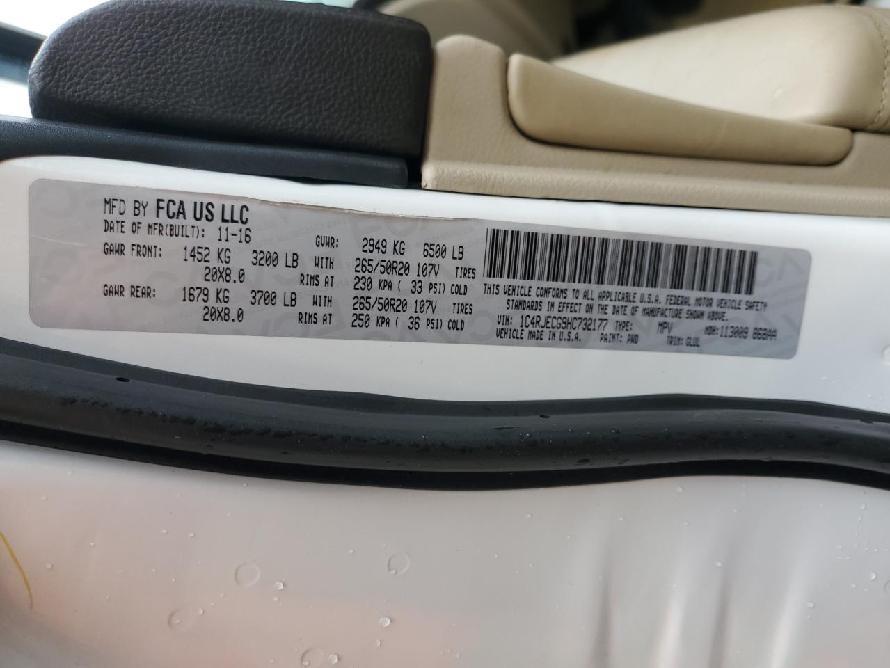 1C4RJECG9HC732177 2017 Jeep Grand Cherokee Overland