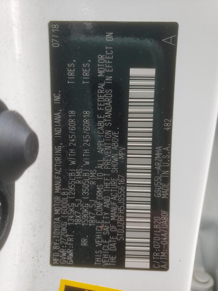 5TDJZRFH5JS556167 2018 Toyota Highlander Se