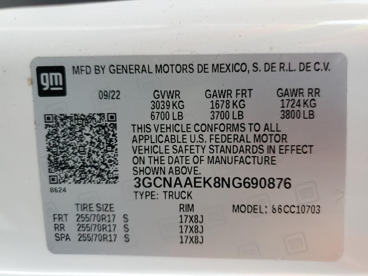 3GCNAAEK8NG690876 2022 Chevrolet Silverado C1500