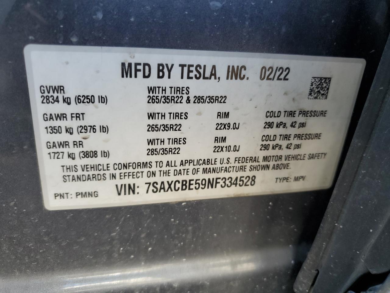 7SAXCBE59NF334528 2022 Tesla Model X