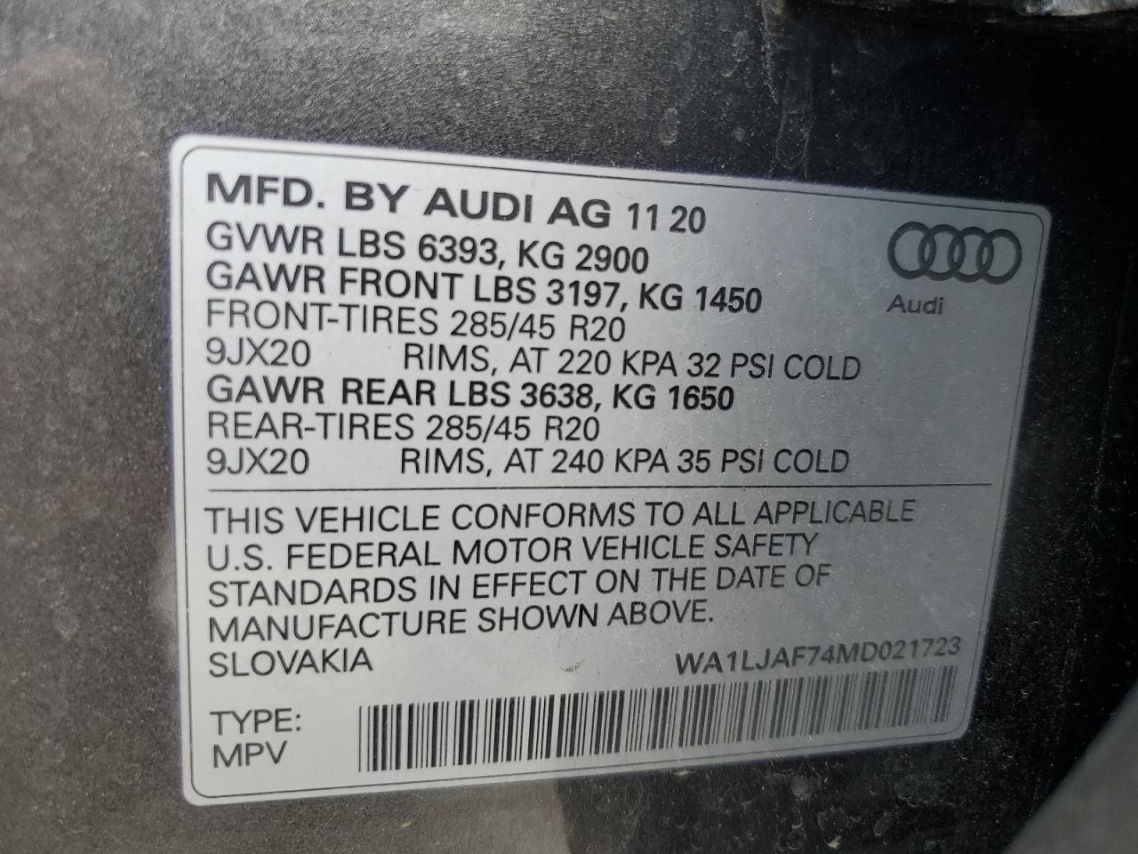 WA1LJAF74MD021723 2021 Audi Q7 Premium Plus