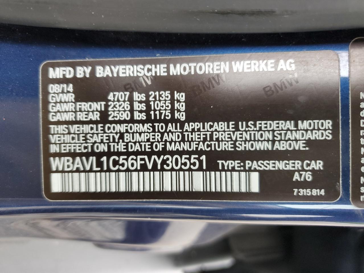 WBAVL1C56FVY30551 2015 BMW X1 xDrive28I