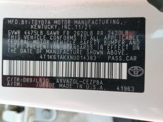 VIN 4T1K61AKXNU014383 2022 Toyota Camry, Xse no.12