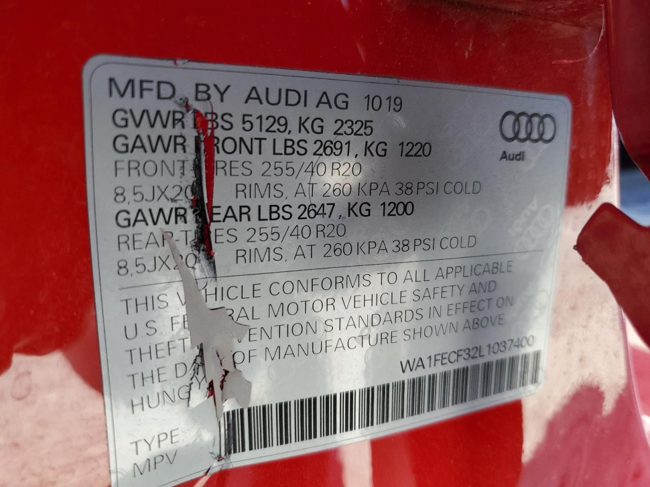 WA1FECF32L1037400 2020 Audi Q3 Prestige S-Line