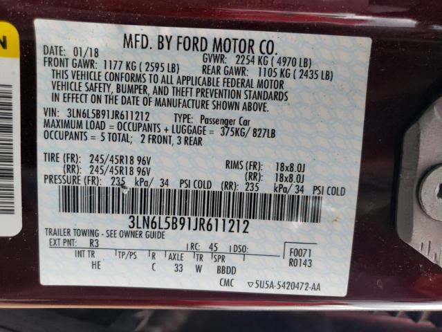 2018 LINCOLN MKZ PREMIE - 3LN6L5B91JR611212