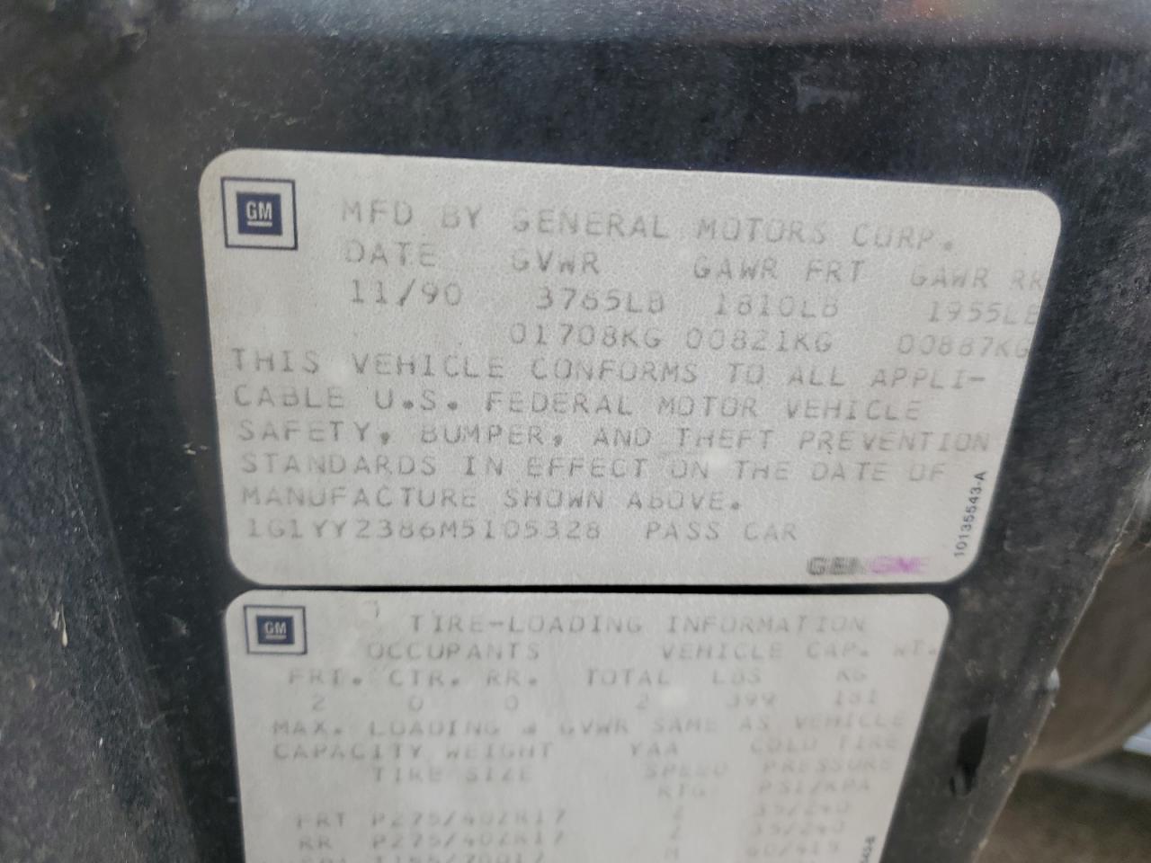 1G1YY2386M5105328 1991 Chevrolet Corvette