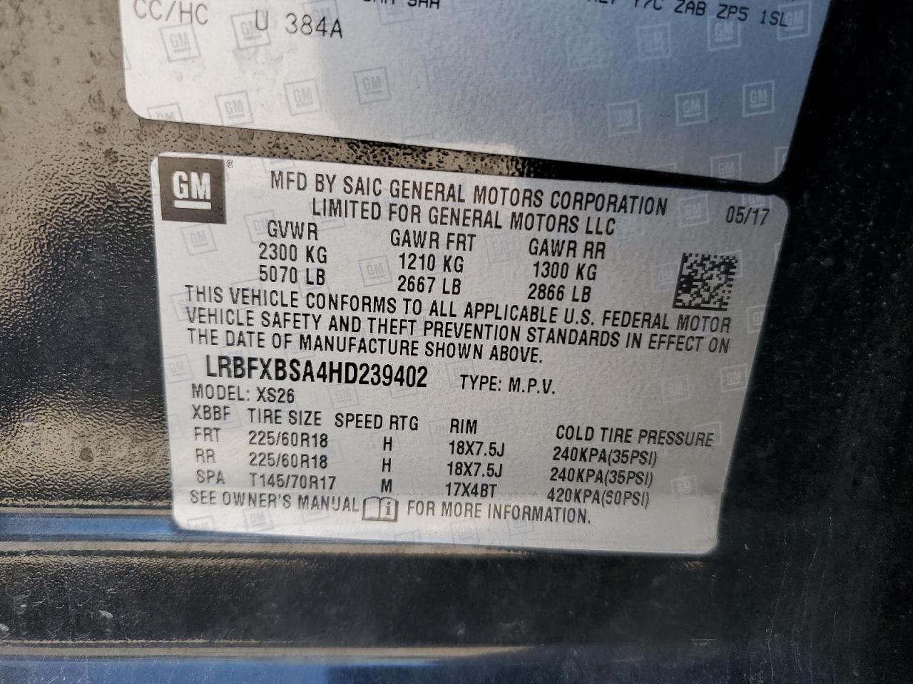 LRBFXBSA4HD239402 2017 Buick Envision Essence