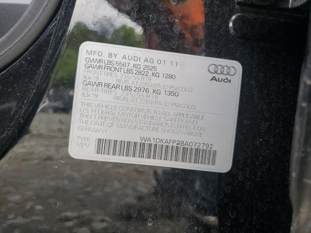 WA1DKAFP3BA072792 2011 Audi Q5 Premium Plus