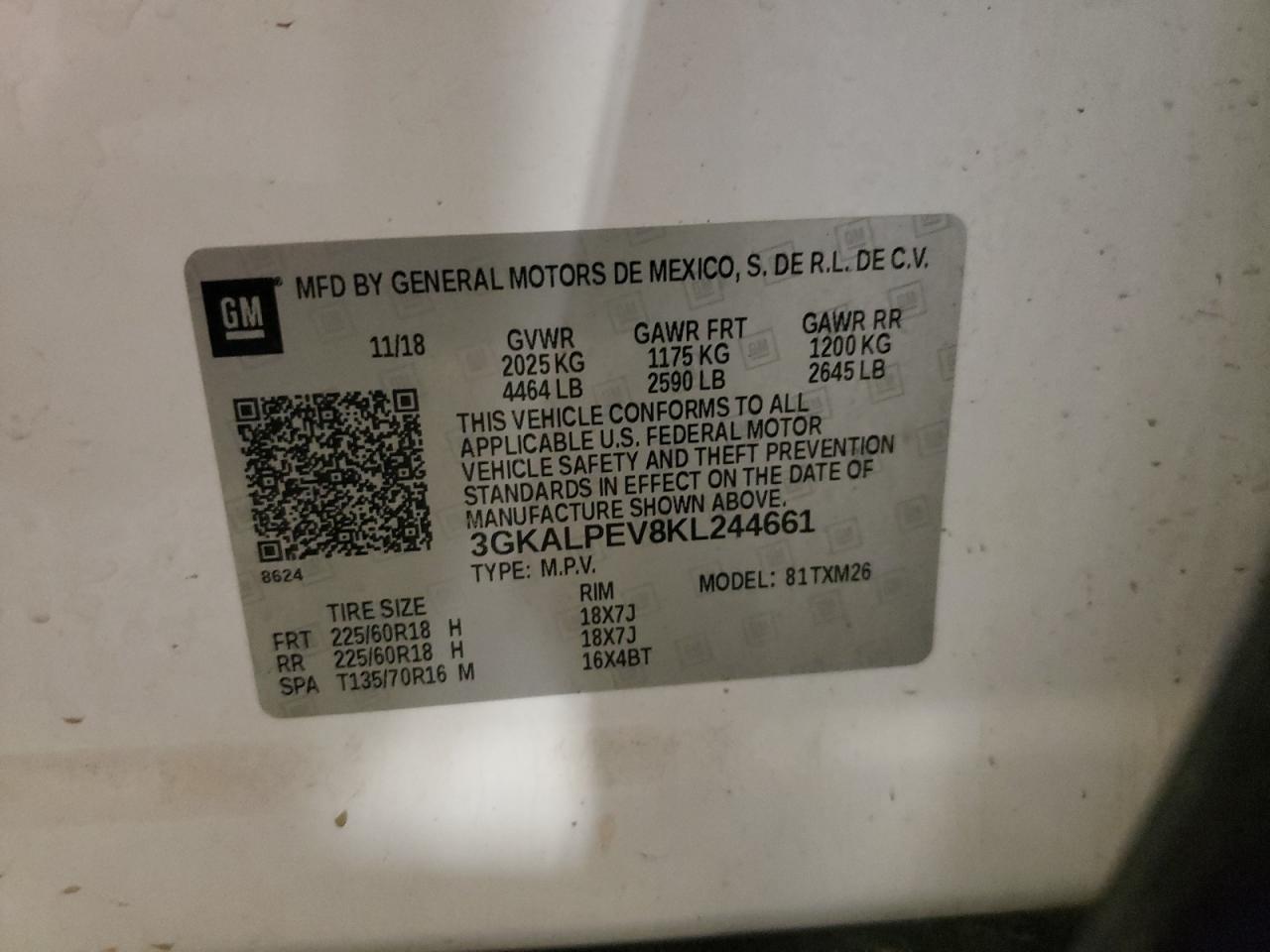 3GKALPEV8KL244661 2019 GMC Terrain Slt