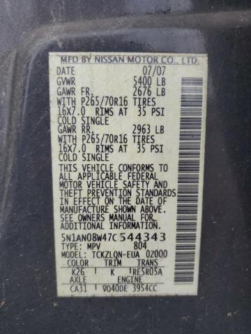 2007 Nissan Xterra Off Road VIN: 5N1AN08W47C544343 Lot: 56002564