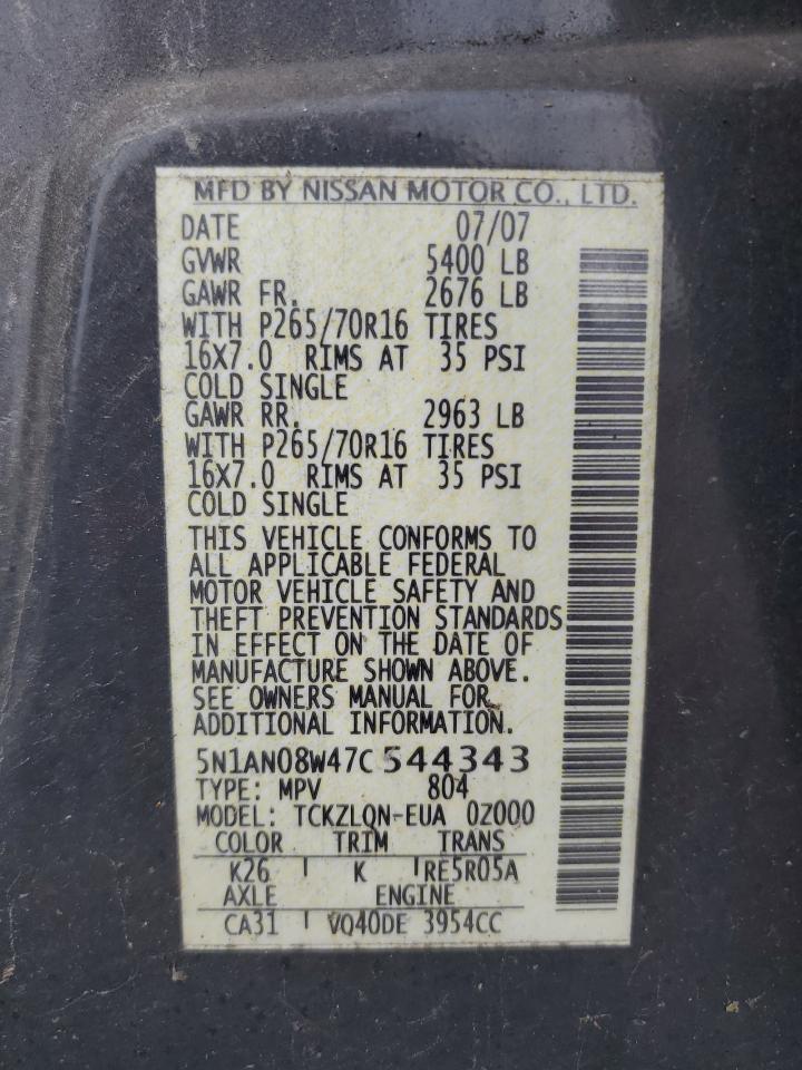 5N1AN08W47C544343 2007 Nissan Xterra Off Road