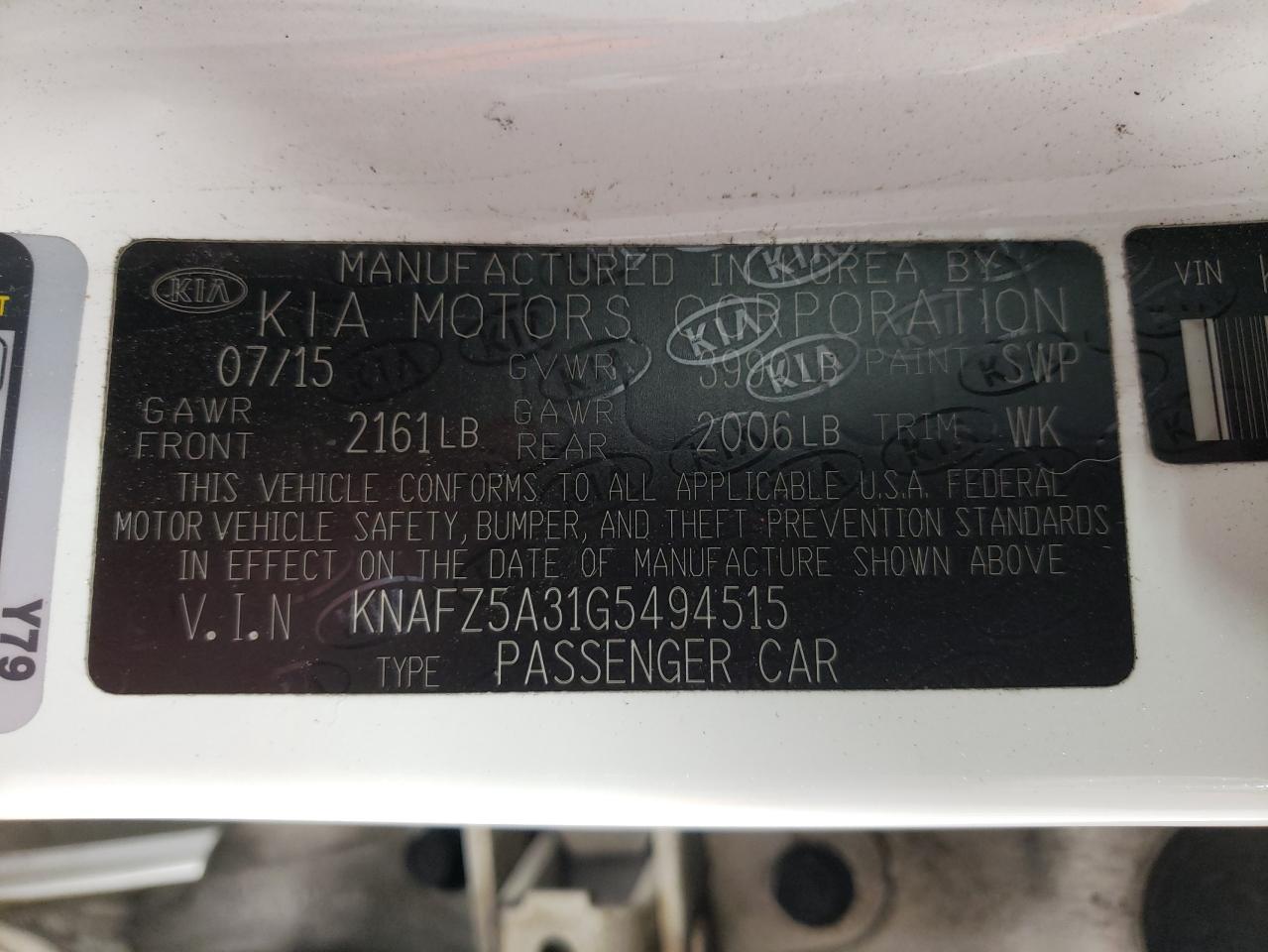 KNAFZ5A31G5494515 2016 Kia Forte Sx