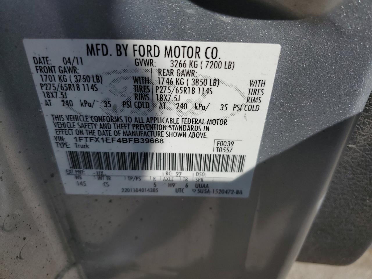 1FTFX1EF4BFB39668 2011 Ford F150 Super Cab