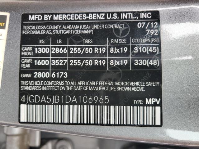 VIN 4JGDA5JB1DA106965 2013 Mercedes-Benz ML-Class, 350 no.13