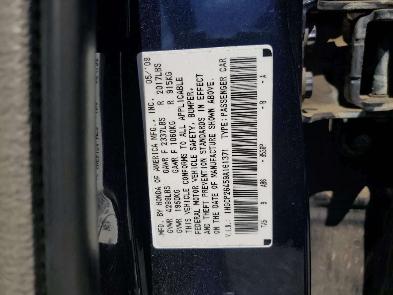 1HGCP26459A161371 2009 Honda Accord Lxp