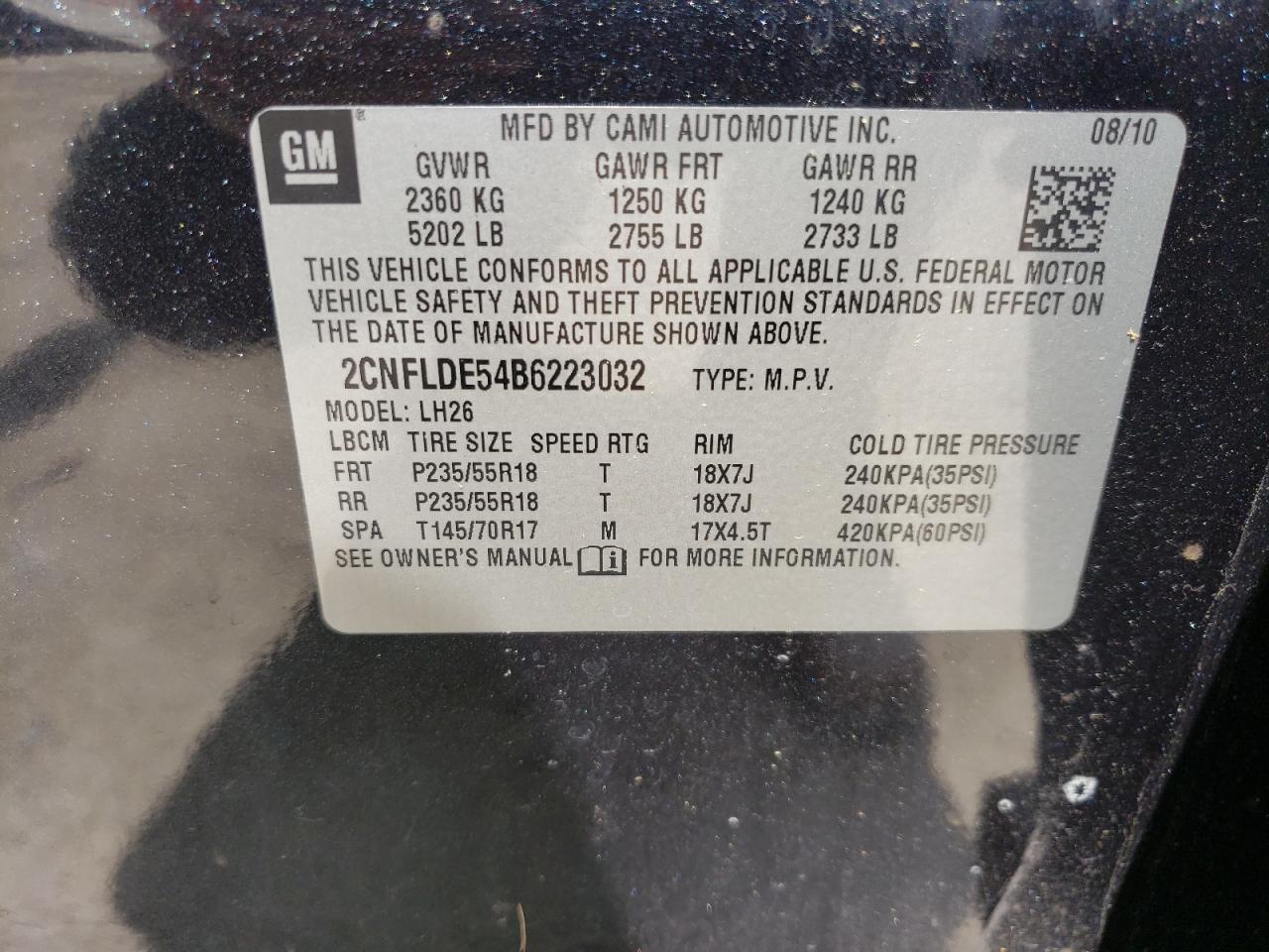 2CNFLDE54B6223032 2011 Chevrolet Equinox Lt