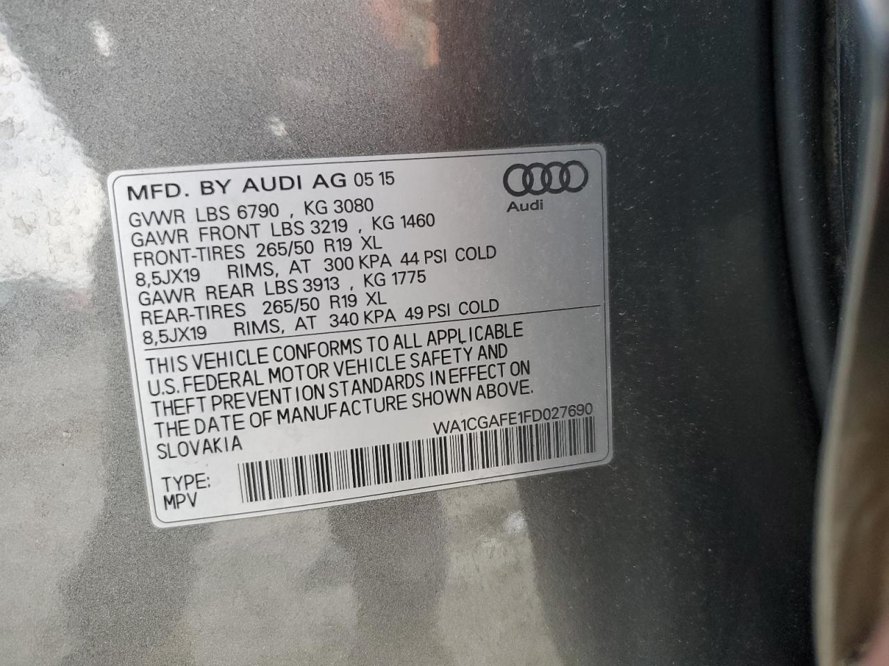 WA1CGAFE1FD027690 2015 Audi Q7 Premium