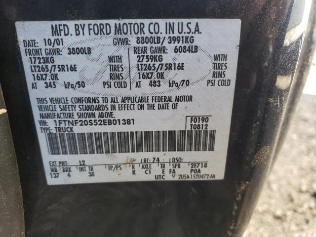 2002 Ford F250 Super Duty VIN: 1FTNF20S52EB01381 Lot: 56738884