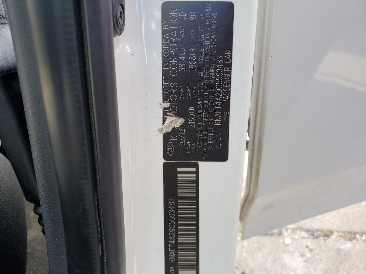 KNAFT4A29C5593483 2012 Kia Forte Lx